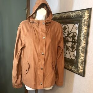 NWT Beceel Suede Chestnut Brown Zip & Snap Up Jacket Size S- so Soft & Hooded